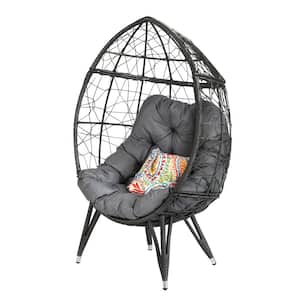 Wicker Outdoor Lounge Chair Patio Egg Chair Charcoal Grey Cushions Patio Garden Balcony