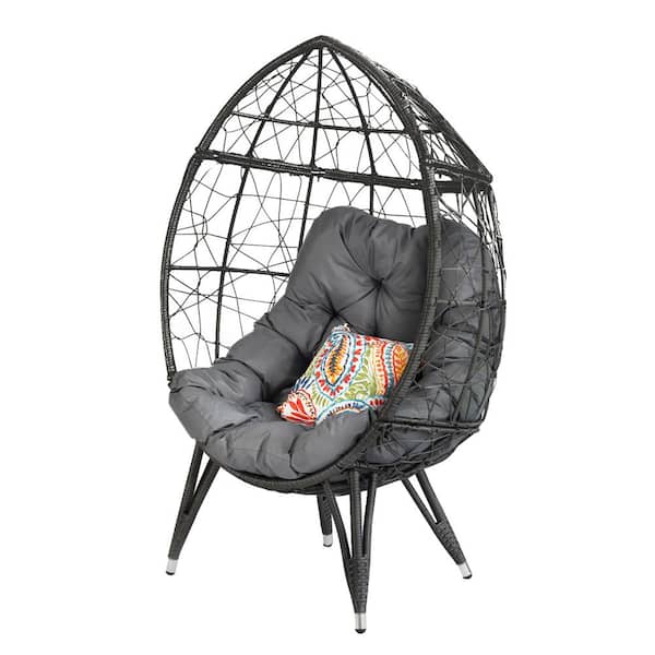 Anvil Wicker Outdoor Lounge Chair Patio Egg Chair Charcoal Grey Cushions Patio Garden Balcony