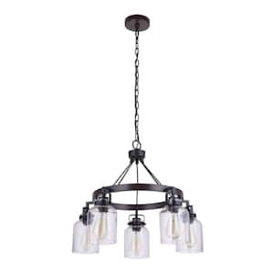 Foxwood 5-Light Flat Black/Dark Teak Finish with Clear Glass Chandelier for Kitchen/Dining/Foyer, No Bulbs Included