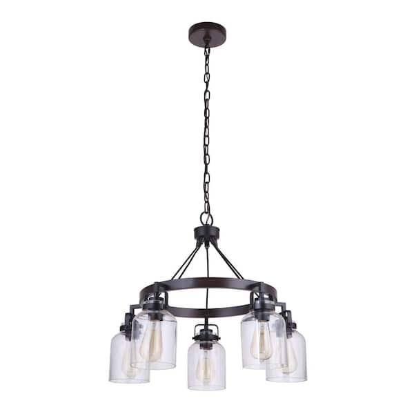 CRAFTMADE Foxwood 5-Light Flat Black/Dark Teak Finish with Clear Glass Chandelier for Kitchen/Dining/Foyer, No Bulbs Included