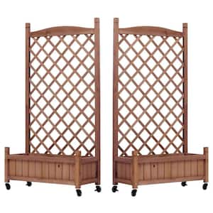 Outdoor Planter Box, Brown Wood Rectangular Raised Garden Bed with Trellis (25 in. L x 11 in. W x 5.9 in. H)