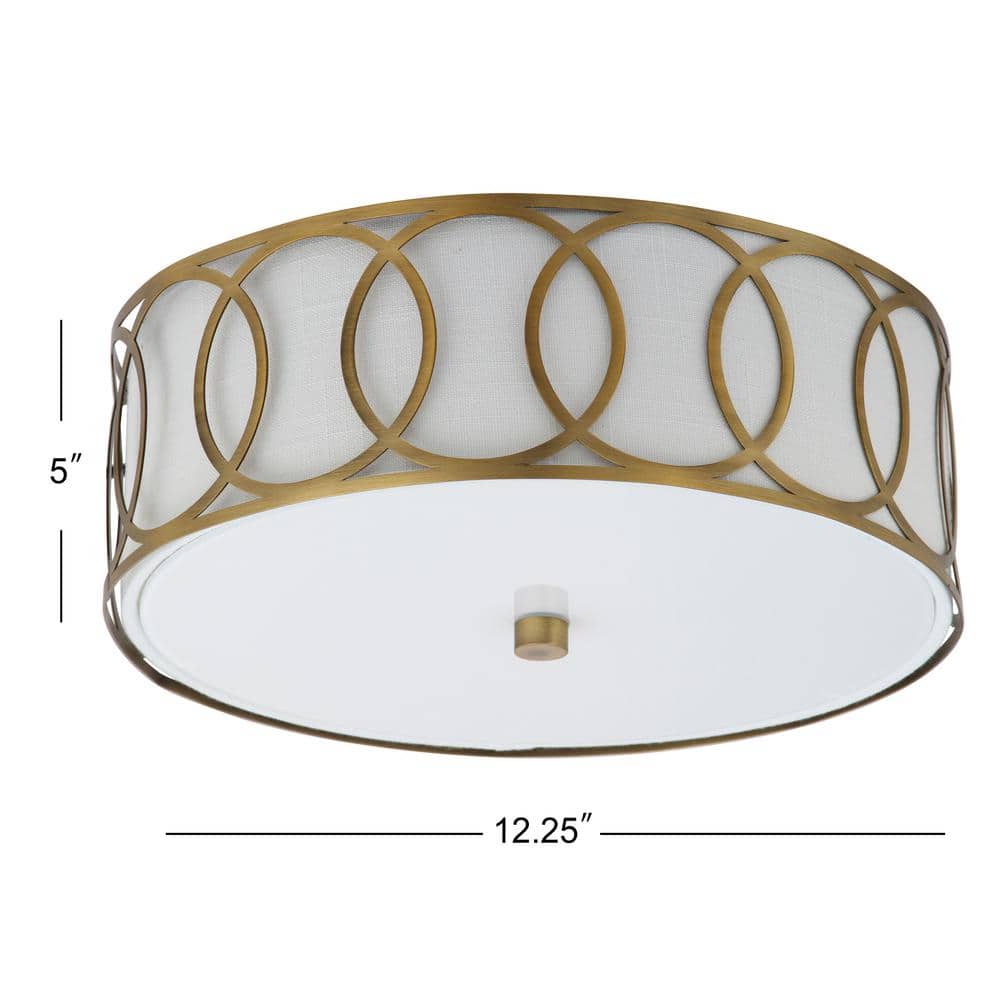 Elegant 12.25" Brass Gold LED Ceiling Light with Linen Shade