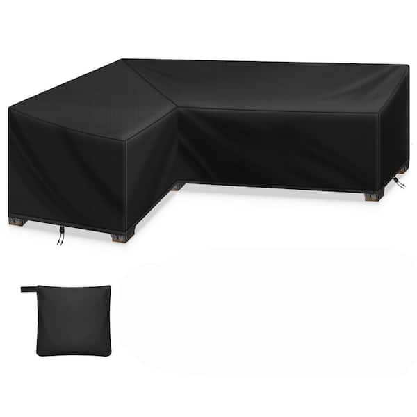 58 x 85 x 33.5 x 31 in. Pure Black 420D Heavy-Duty Oxford Fabric Patio Sectional Sofa Cover with 6 Windproof Buckles