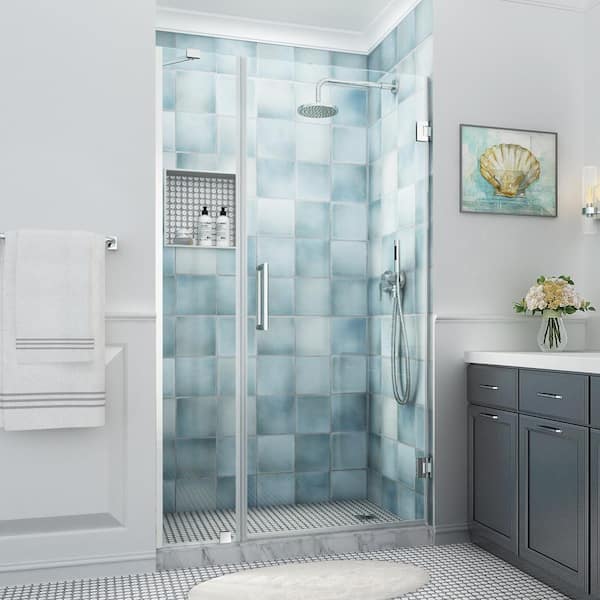 Aston Belmore XL 44.25 - 45.25 in. W x 80 in. H Frameless Hinged Shower Door with Clear StarCast Glass in Polished Chrome