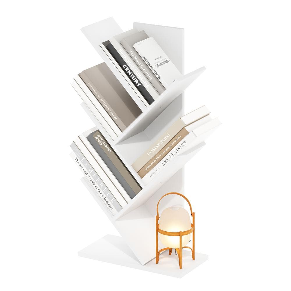 White Composite Wood 5-Tier Tree Bookshelf