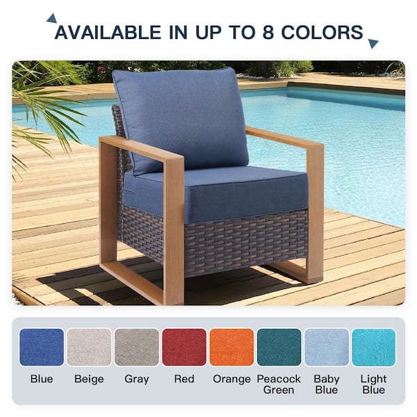PlushCore 22 in. x 24 in. x 6 in. 2-Piece Deep Seating Outdoor Dining Chair Thick Cushion Set in Blue (1-Set)