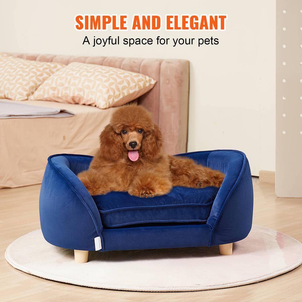 Dark Blue Velvet Pet Sofa with Wooden Frame