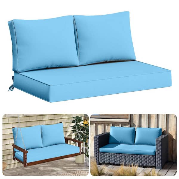 Outdoor Loveseat Cushion Set, 48 in. x 24 in., Waterproof Fade-Resistant Patio Cushions with Ties Sky Blue