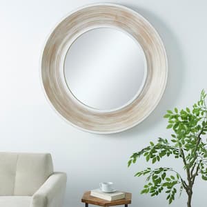 48 in. x 48 in. Round Framed Cream Wall Mirror with White Wash Effect