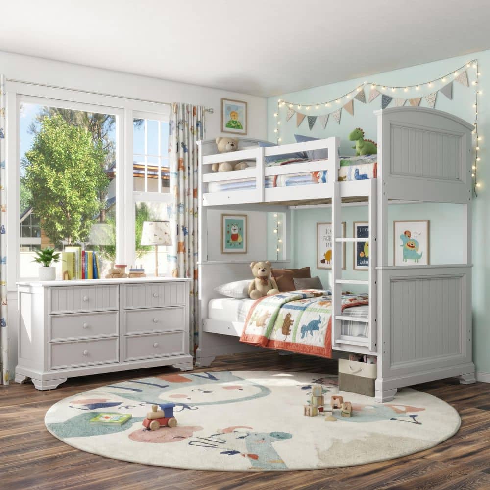 Gianne 2-Piece White Solid Wood Twin over Twin Platform Bunk Bed and Dresser Set with Reversible Ladder price history on PriceWatchPro