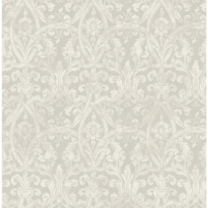 Damask Fleur de Lis Grey Paper Non Pasted Strippable Wallpaper Roll (Cover 56.05 sq. ft.)