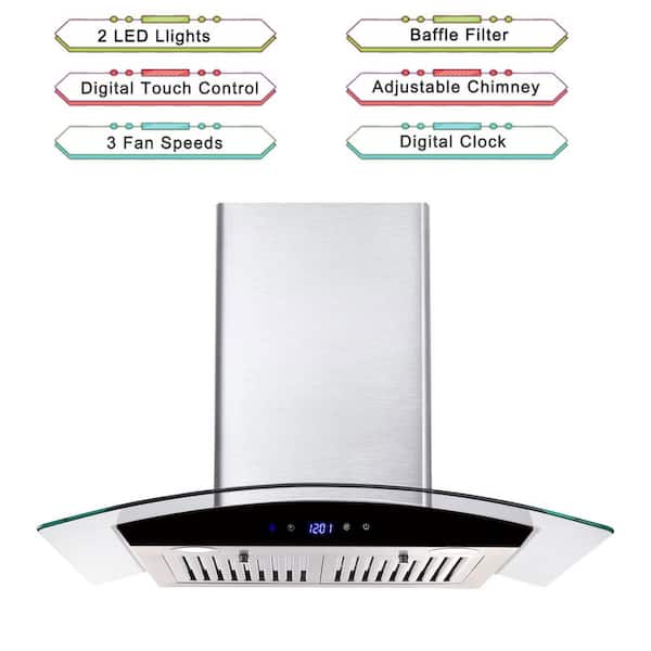 HC24DTXB2 Fisher & Paykel 24 Wall Chimney Vent Hood with 600 CFM Blower  and Soft Touch