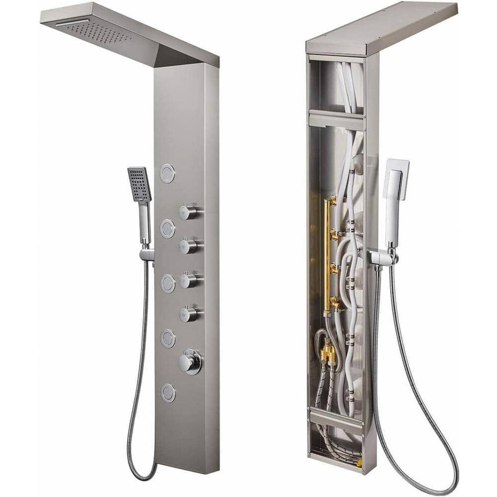7.87 in. W x 52 in. H 4-Jet High Pressure Shower Tower in Brushed Stainless