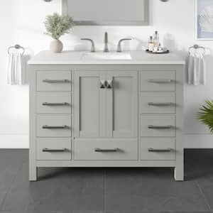 Aberdeen 42in. Single Sink Gray Bath Vanity with White Quartz Marble Top (Assembled)