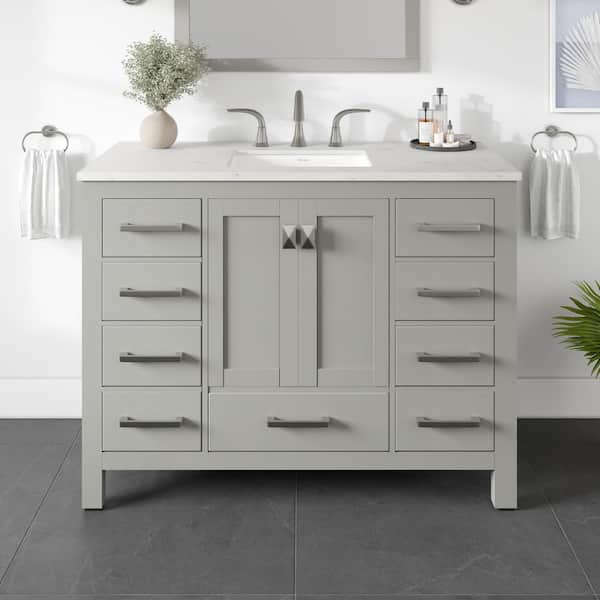 Aberdeen 42in. Single Sink Gray Bath Vanity with White Carrara Quartz Top (Assembled)