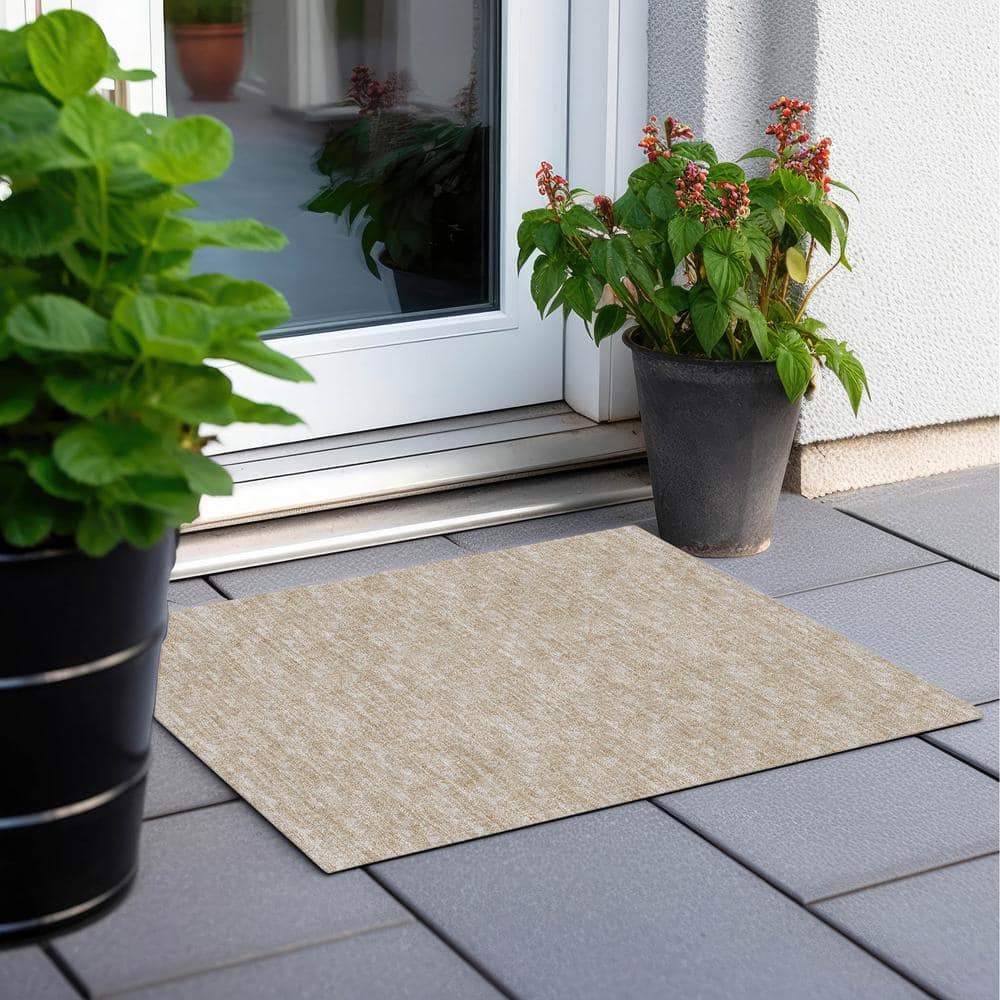 Beige Rectangular Machine-Washable Non-Slip Synthetic Rug 1'8" x 2'6"