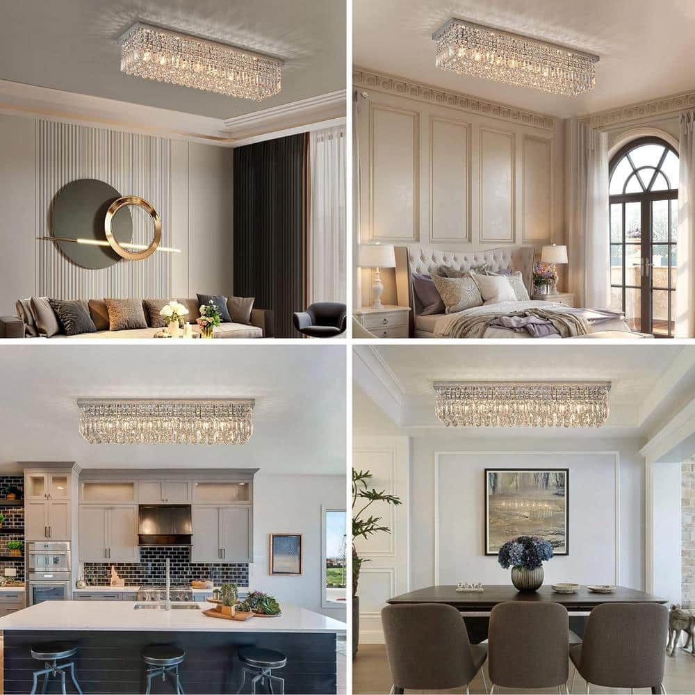 40'' Chrome Crystal Geometric Flush Mount Chandelier