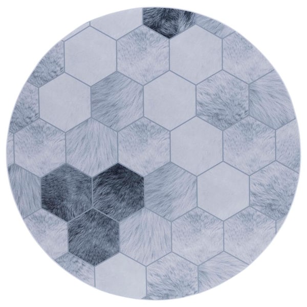SAFAVIEH Faux Hide Ivory/Gray 6 ft. x 6 ft. Machine Washable Abstract Solid Color Round Area Rug