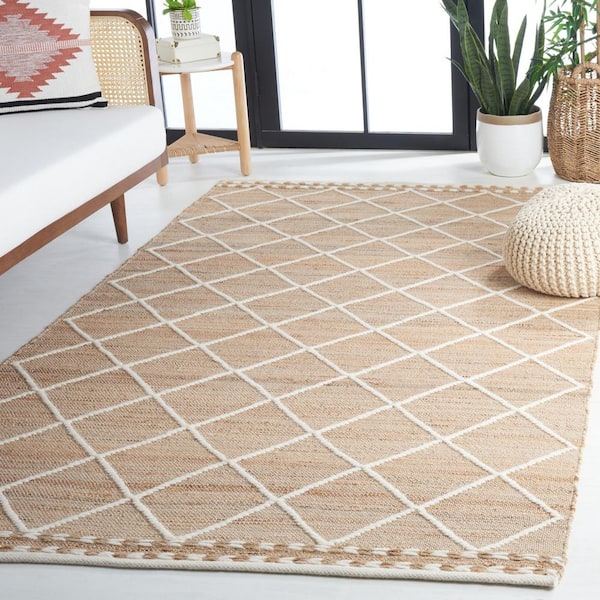 Natural Fiber Beige/Ivory 5 ft. x 8 ft. Diamond Border Area Rug