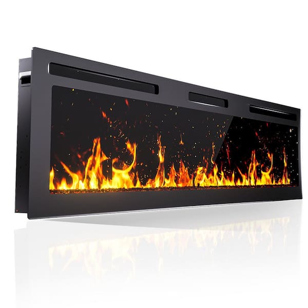 50 in. 5100BTU Indoor Metal Black Wall Mount Electric Fireplace, 750/1500W, Remote,1-8HTimer,Sleep Mode, 3D Flame Effect