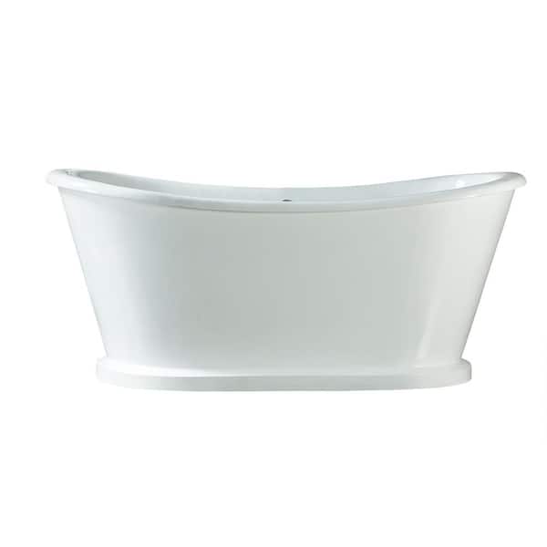 Barclay Products Raynor 66 in. Cast Iron Flatbottom Non-Whirlpool Bathtub in White with No Faucet Holes