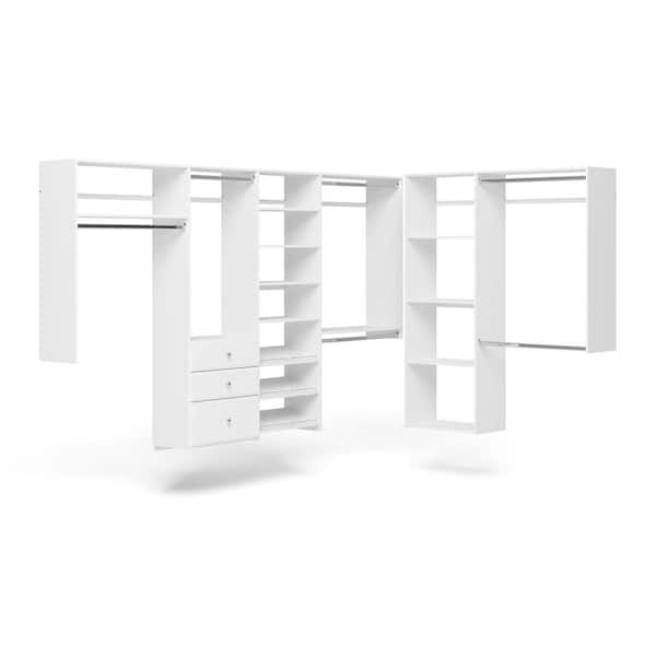 Closet Evolution 96 in. W - 120 in. W White L-Shaped Wood Closet System