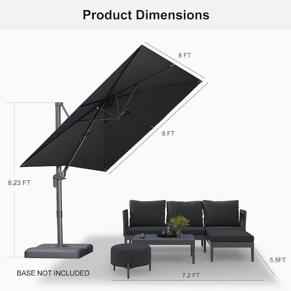 8 ft. Square Outdoor Patio Cantilever Umbrella Aluminum Offset 360° Rotation Umbrella in Graphite Grey