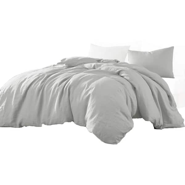 Benjara Edge 3- Piece Gray Solid Print Linen Twin Comforter Set