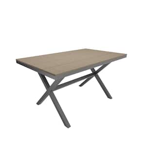 59 in. Brown Rectangle Aluminum Outdoor Patio Dining Table with Plastic Wood Tabletop