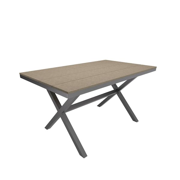 Boyel Living 59 in. Brown Rectangle Aluminum Outdoor Patio Dining Table with Plastic Wood Tabletop