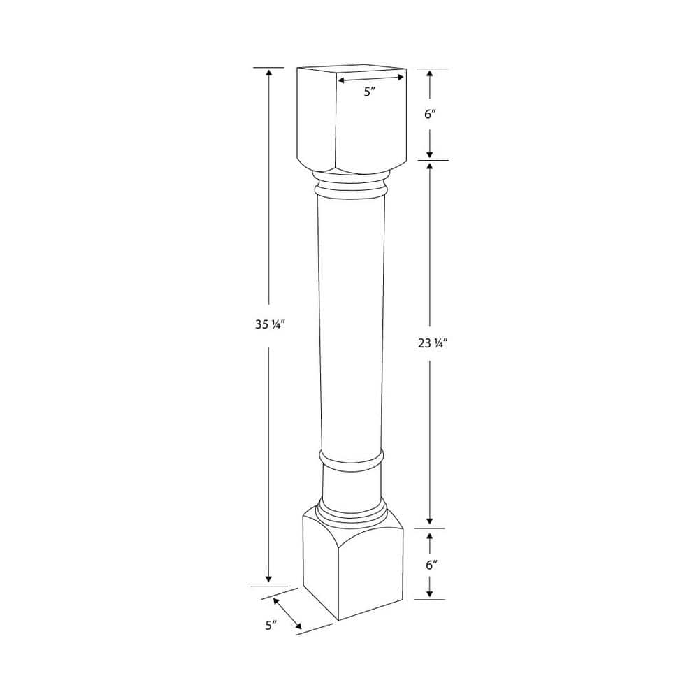 35.25" Unfinished Hardwood Traditional Kitchen Island Leg