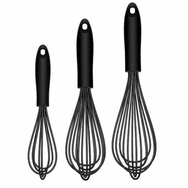 Silicone Non-Scratch Coated Whisks set of 3, Heat Resistant Kitchen Wisk for Blending, Beating and Stirring, Purple