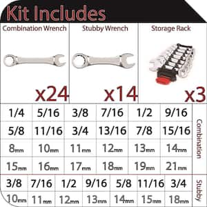 SAE/MM Combination and Stubby Wrench Set (38-Piece)