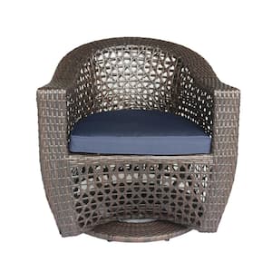 Big Sur Multi-Brown Swivel Faux Rattan Outdoor Patio Lounge Chair with Navy Blue Cushion
