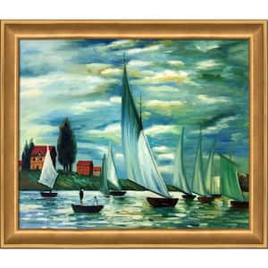 Regates at Argenteuil by Claude Monet Muted Gold Glow Framed Nature Oil Painting Art Print 24 in. x 28 in.