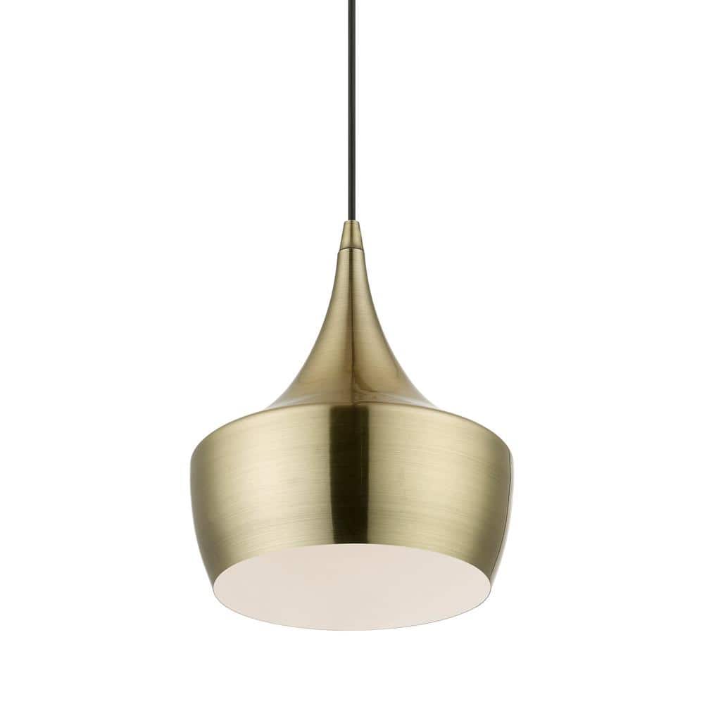 Antique Brass Teardrop Pendant Light with White Interior