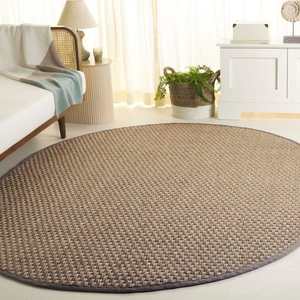 Natural Fiber Natural/Gray 6 ft. x 8 ft. Border Woven Oval Area Rug