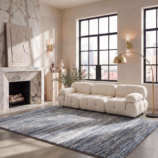 Galaxy Blue/Gray 8 ft. x 10 ft. Striped Abstract Area Rug