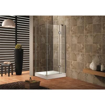 38 in. W x 76 in. H Frameless Pivot Shower Door/Enclosure in Chrome with Handle, Right Side