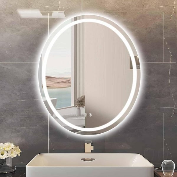 TOOLKISS 30 in. W x 40 in. H Oval Frameless LED Light Anti Fog Wall Bathroom Vanity Mirror in Backlit Plus Front Lighted