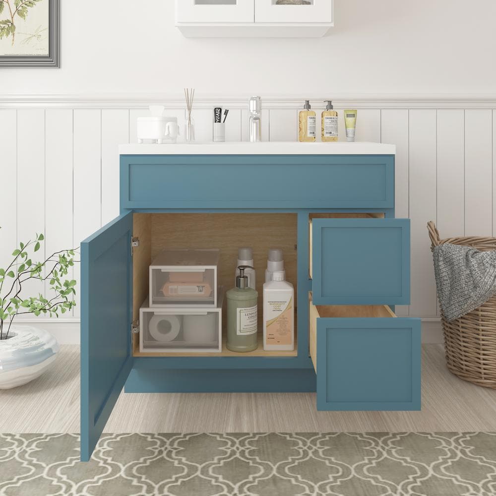 36" Sea Green Birch Plywood Freestanding Single Storage Cabinet