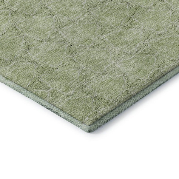 Mayfield Premium Machine Washable Abstract AMF960 Aloe 8 ft. x 8 ft. Round Rug