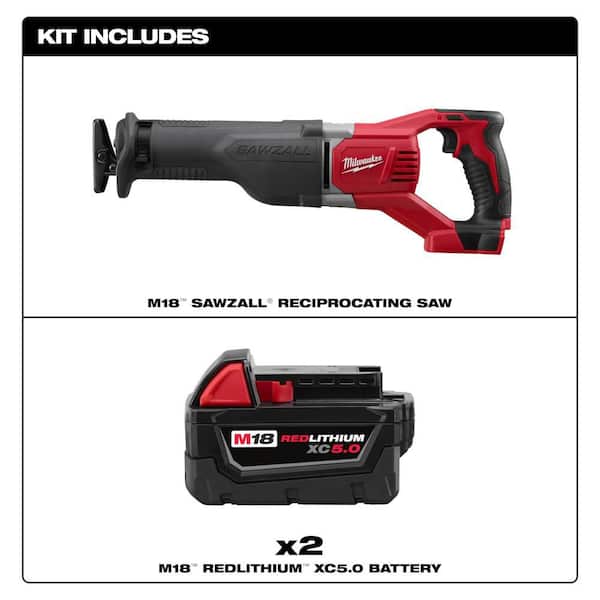 M18 18V Lithium-Ion Cordless SAWZALL Reciprocating Saw w/ (2) M18 5.0 Ah Batteries