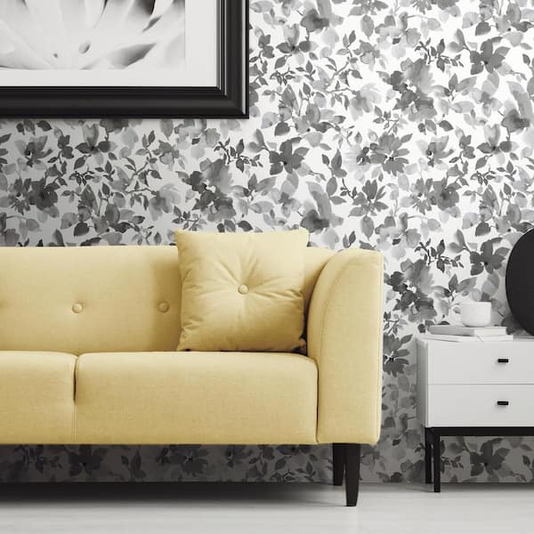 Watercolor Black Floral Vinyl Peel & Stick Wallpaper Roll (Covers 28.18 Sq. Ft.)