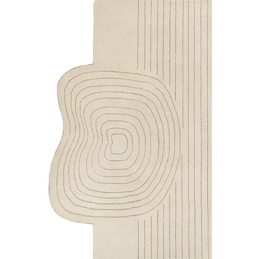 Ivory Beige Abstract Handwoven Wool 6' x 9' Area Rug