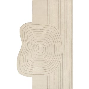 Retro Bohemian Abstract Striped Handwoven Wool Ivory/Beige 6 ft. x 9 ft. Area Rug