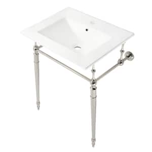 Edwardian 24 in. Ceramic Console Sink Set with Brass Legs in White/Polished Nickel