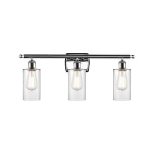 Clymer 26 in. 3-Light Polished Chrome Vanity Light with Clear Glass Shade