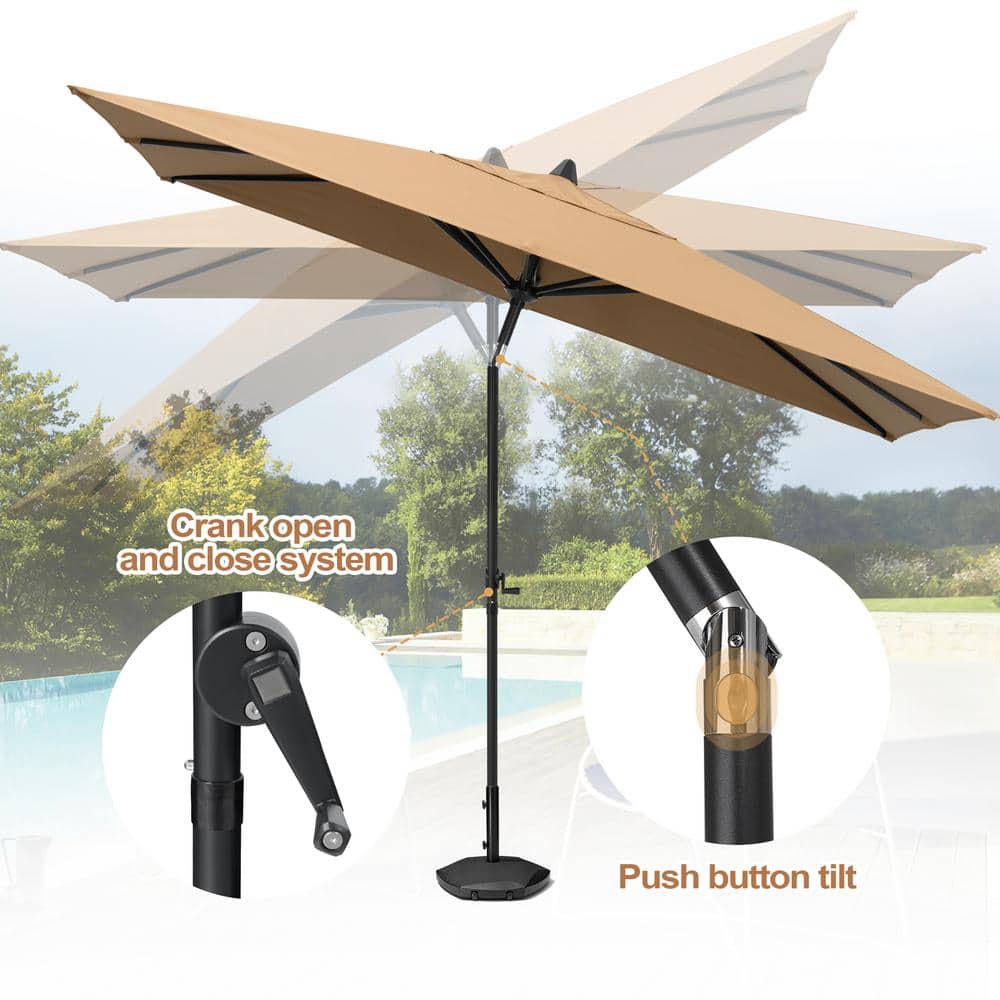 Tan Rectangular Aluminum Patio Umbrella with Crank and Tilt