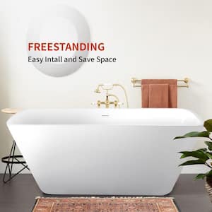 67 in. x 30.70 in. Acrylic Flatbottom Not Yellowing Easily Freestanding Soaking Bathtub with Center Drain in White